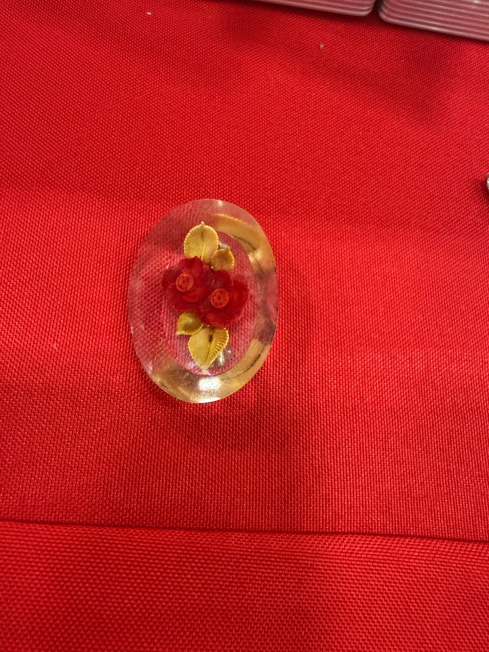 Floral Oval Brooch with Red and Green Accents